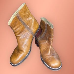 Brown Leather Block Heel Ankle Boot